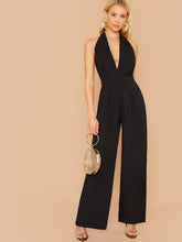 Load image into Gallery viewer, Plunge Neck Backless Halter Wide Leg Jumpsuit