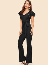 Load image into Gallery viewer, 70s Layered Sleeve Belted Flare Leg Jumpsuit