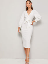 Load image into Gallery viewer, Self Belted Split Hem Surplice Wrap Dress