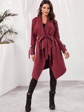 Load image into Gallery viewer, Draped Collar Tie Sleeve Self Belted Coat