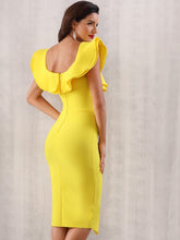 Load image into Gallery viewer, Adyce Zip Back Ruffle Trim Slit Hem Pencil Dress