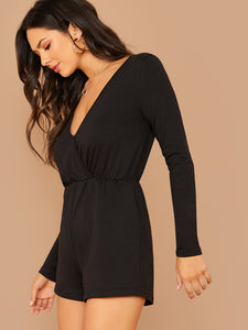 Surplice Neck Elastic Waist Romper