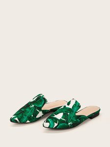 Random Tropical Pattern Point Toe Flat Mules