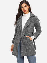 Load image into Gallery viewer, Self Belted Plaid Coat