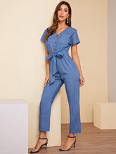 Load image into Gallery viewer, Patch Pocket Button Front Belted Jumpsuit