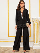 Load image into Gallery viewer, Notched Collar Double Breasted Layered Tassel Hem Blazer