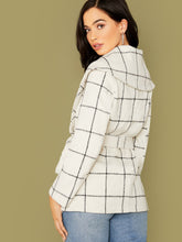 Load image into Gallery viewer, Grid Print Hanky Hem Belted Waterfall Coat