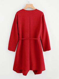 Waterfall Collar Pocket Front Wrap Coat