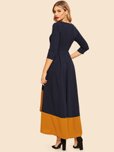 Load image into Gallery viewer, 80s Color-block Dip Hem Flare Dress