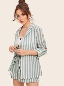 Notched Collar Vertical-stripe Blazer