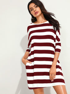 Batwing Sleeve Striped Dress