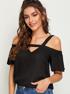 Cutout Front Cold Shoulder Solid Top