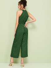 Load image into Gallery viewer, Polka Dot Belted Wide Leg Halter Jumpsuit