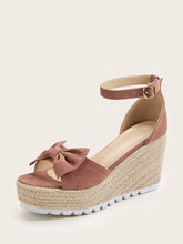 Load image into Gallery viewer, Bow Decor Ankle Strap Espadrille Wedges