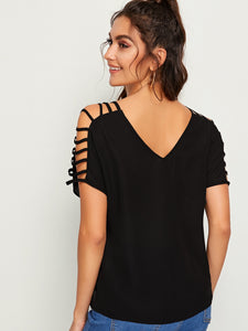 V-neck Laddering Cutout Shoulder Top