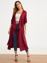 Load image into Gallery viewer, Waterfall Collar Slit Side Belted Coat