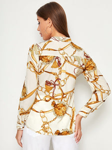 Chain Print Longline Sleeve Blouse