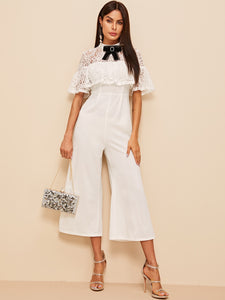 Bow Detail Lace Insert Palazzo Jumpsuit