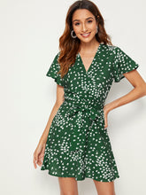 Load image into Gallery viewer, Surplice Ditsy Floral Belted Dress