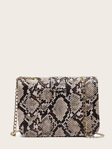 Snakeskin Print Flap Chain Bag