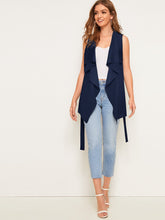 Load image into Gallery viewer, Solid Waterfall Collar Belted Vest