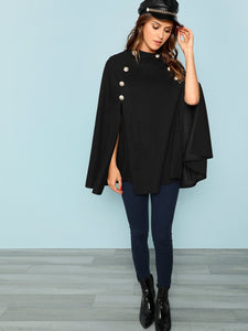 Double Button Mock Poncho Coat