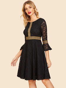 50s Embroidered Tape Lace Flare Dress