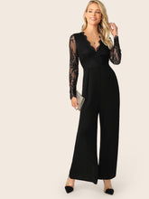 Load image into Gallery viewer, V-neck Lace Bodice Wide Leg Jumpsuit