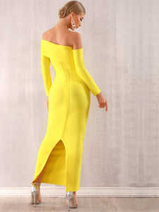 Adyce Neon Yellow Off Shoulder Bodycon Dress