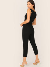 Load image into Gallery viewer, Scallop Trim Pocket Side Tapered Jumpsuit