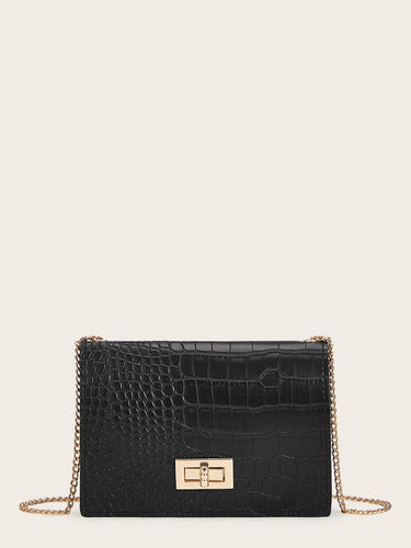 Twist Lock Croc Embossed Crossbody Bag