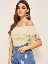 Load image into Gallery viewer, Cold Shoulder Guipure Lace Trim Top