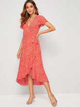 Load image into Gallery viewer, Allover Print Flutter Sleeve Tie Side Wrap Dress