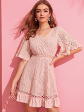 Load image into Gallery viewer, Bell Sleeve Ruffle  Trim Lace Dress