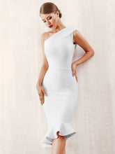 Load image into Gallery viewer, Adyce Zip Back One Shoulder Fishtail Hem Bodycon Dress