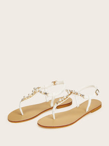 Faux Pearl Decor Toe Post Sandals