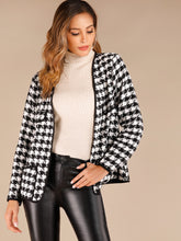 Load image into Gallery viewer, Houndstooth Dual Pocket Contrast Binding Coat