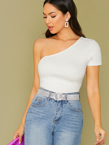 Solid One Shoulder Fitted Top