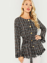 Load image into Gallery viewer, Raw Hem Belted Tweed Coat