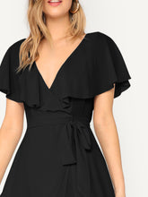 Load image into Gallery viewer, Self Belted Surplice Wrap Cape Dress