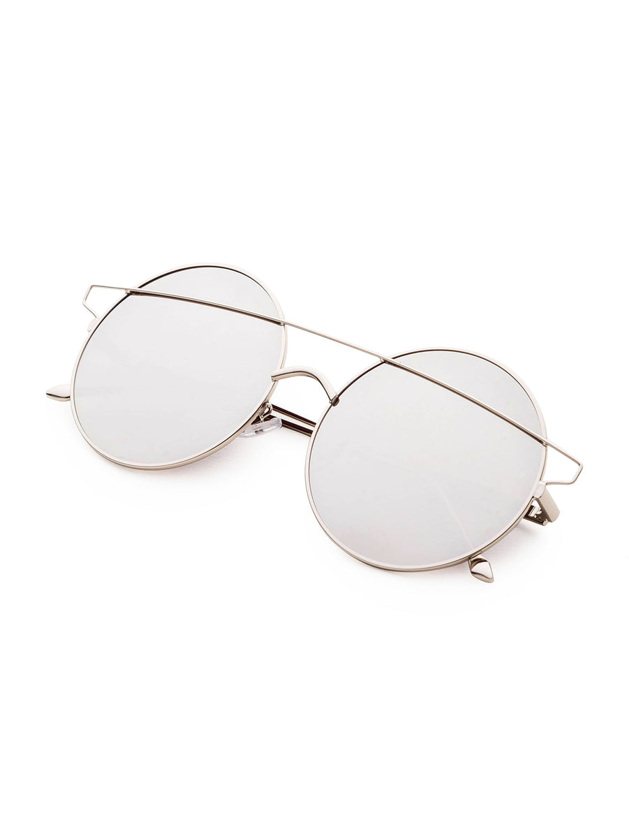 Silver Double Bridge Round Sunglasses | Krolay