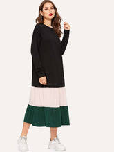 Load image into Gallery viewer, Color-block Riffle Hem Longline Dress