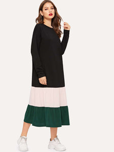 Color-block Riffle Hem Longline Dress