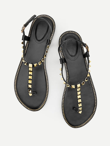 Studded Decor Toe Post Flat Sandals