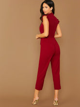 Load image into Gallery viewer, Mock-Neck Ruffle Cuff Self Belted Jumpsuit