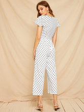 Load image into Gallery viewer, Button Polka Dot Self Tie Jumpsuit