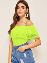 Load image into Gallery viewer, Cold Shoulder Guipure Lace Trim Top