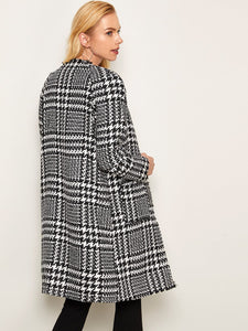 Open Front Raw Trim Houndstooth Coat