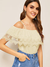 Load image into Gallery viewer, Cold Shoulder Guipure Lace Trim Top