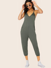 Load image into Gallery viewer, French Terry Racerback Sleeveless V-Neck Jumpsuit